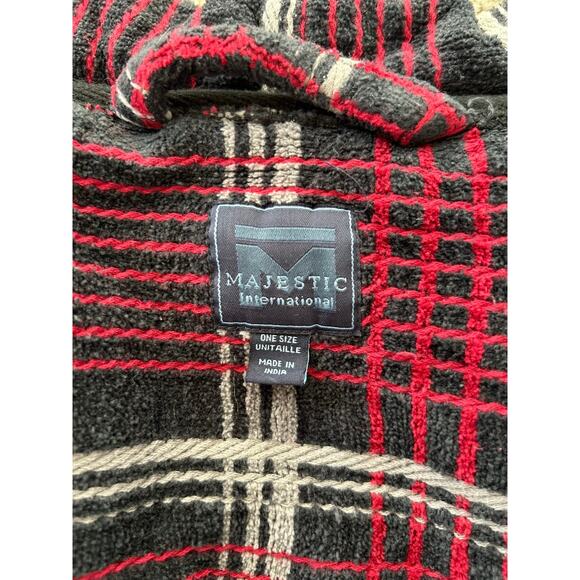 Men's Plush Terry Cloth Robe Majestic International One Size Red Plaid Luxurious - Picture 8 of 8